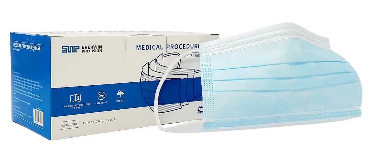 Level 3 Standard 3-Ply Medical Face Mask - Everwin ASTM-F2100-19 - Box of 50 Everwin