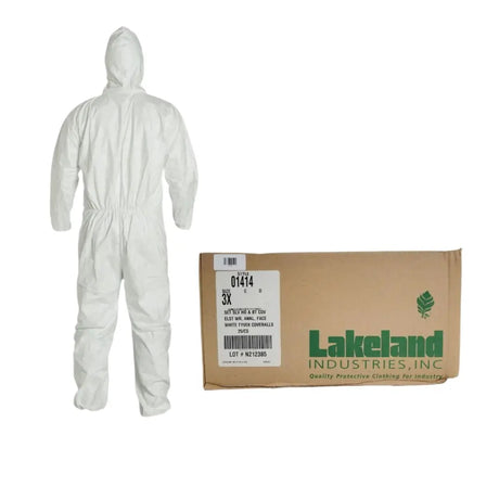 Lakeland Industries 01414 White Tyvek Coveralls Front Zipper 3XL CS 25 Lakeland Industries Lakeland