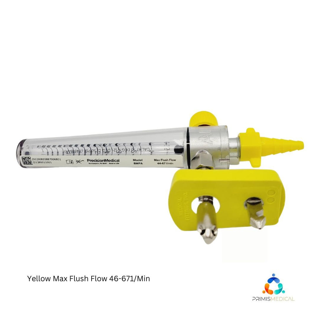 Precision Medical 8MFA Series Flowmeter Air 15Lpm 50Psi Yellow