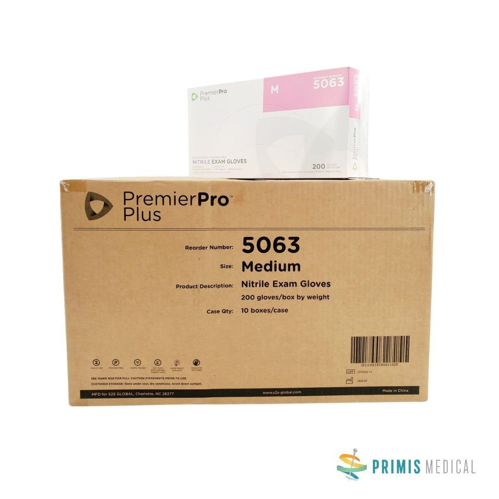 PremierPro Plus Nitrile Medical Exam Gloves S2S Global 5063 2000 CS (Available in XS and Medium)