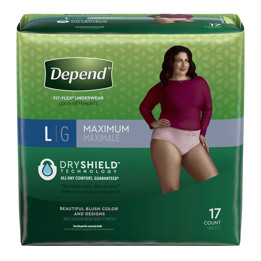 Depend FIT-FLEX Womens Absorbent Underwear, Large, Tan Pack of 17