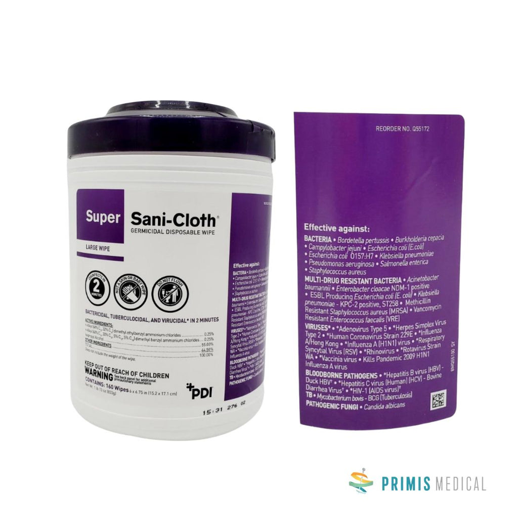 Super Sani-Cloth Germicidal Disposable Wipes 6" x 6-3/4" 160 CT