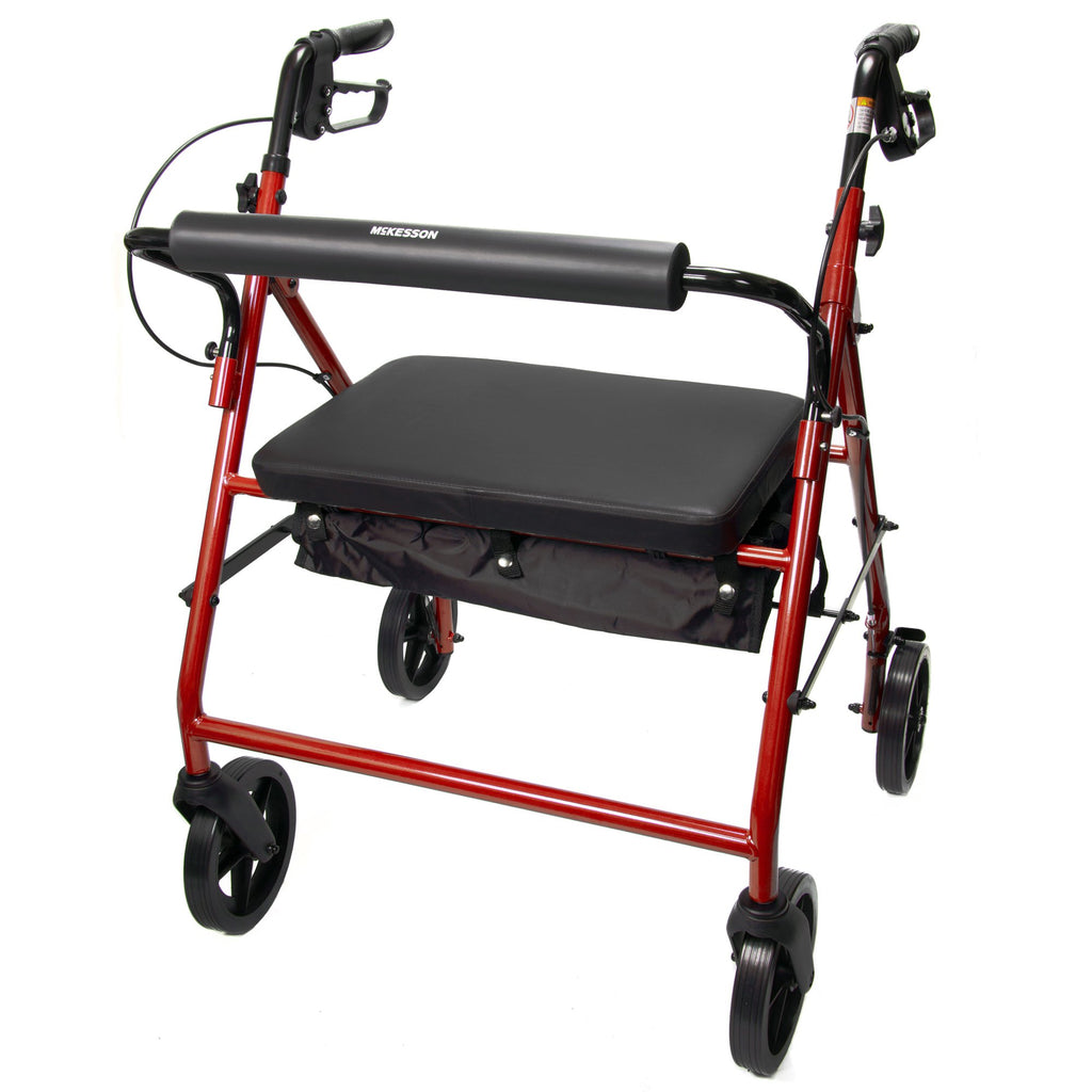 Bariatric Folding Steel 4-Wheel Rollator Walker, Red, 400lb Capacity