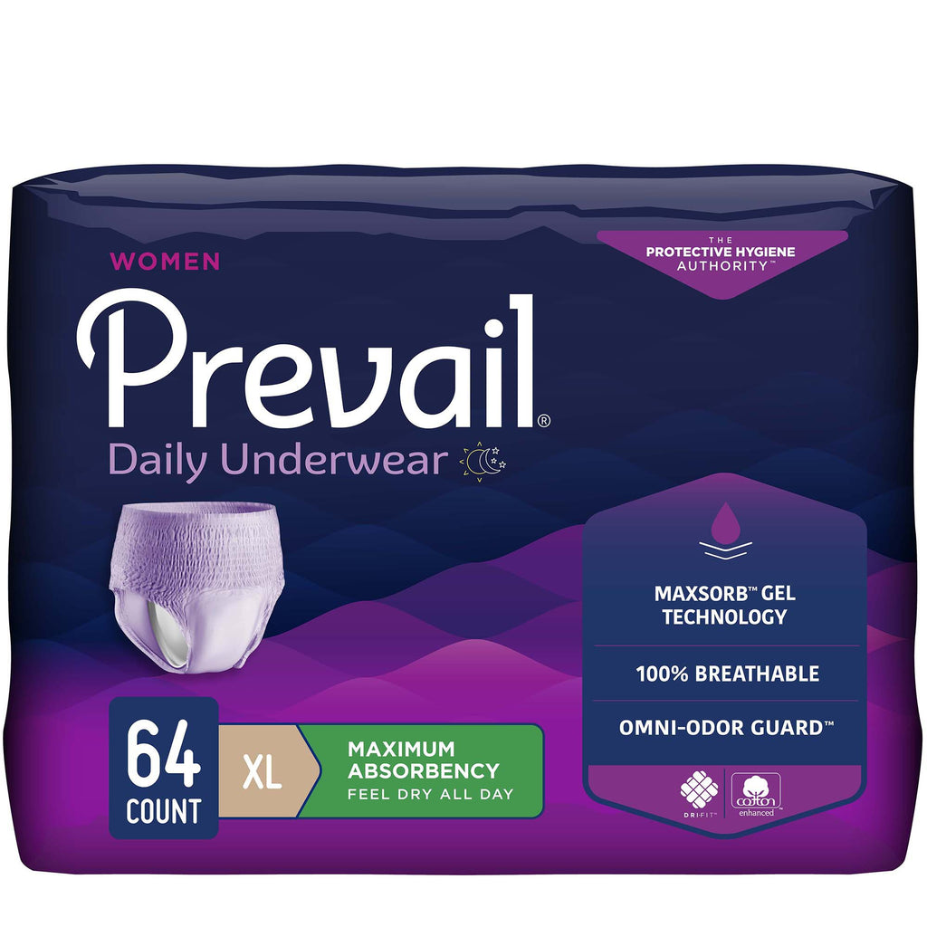 Prevail Daily Absorbent Underwear, X-Large, Lavender, Case of 64