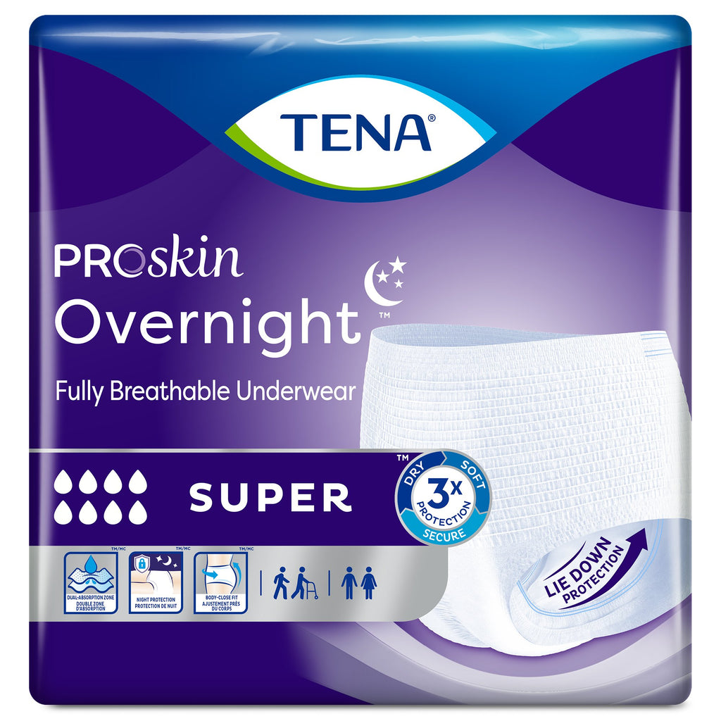 Tena Overnight Super Absorbent Underwear, Large, Case of 4 Packs