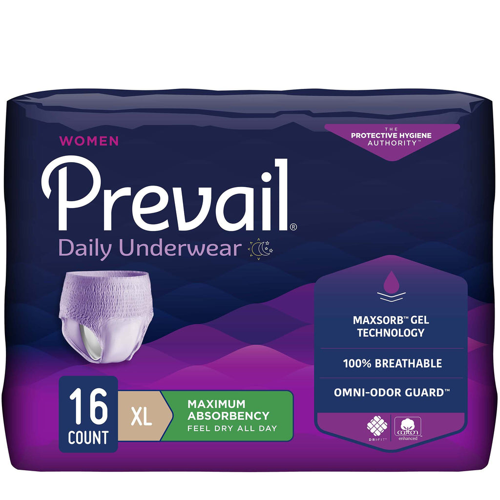 Prevail Daily Absorbent Underwear, X-Large, Lavender, Pack of 16